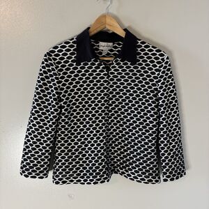 Joseph Ribkoff Womens Full Zip Jacket Textured Black White Semi Sheer Sz 10